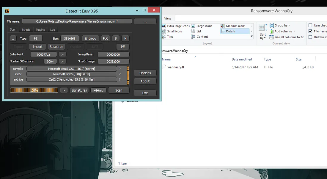 DIE detecting the file type